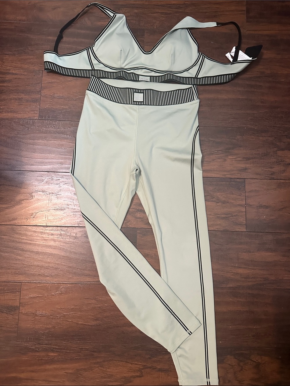 ALO Yoga Sage Green High-Waist Leggings with Matching Bralette
